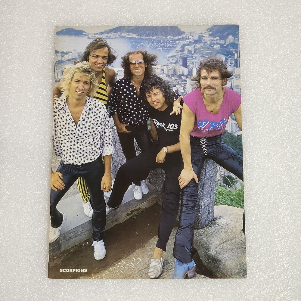 Scorpions hair band sitting skyline color vintage poster clipping 8x10 1980s